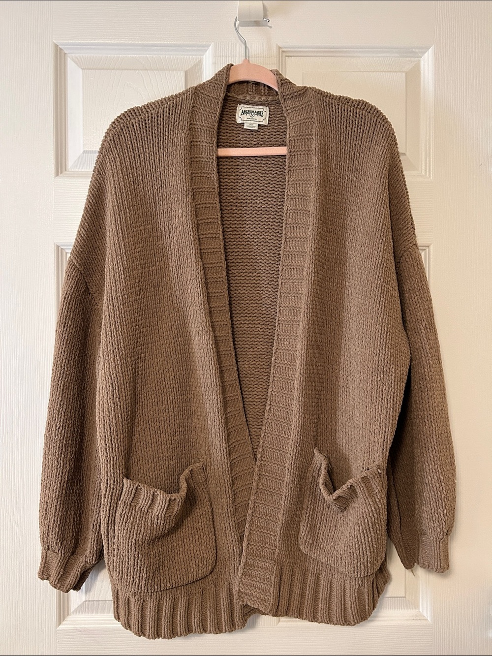 American Eagle Outfitters Open-Front Chunky Cardigan — Taupe Brown